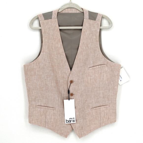 Bar III Men's Light Tan Linen Classic Tailored Slim-Fit Linen Suit Vest Size L - Picture 3 of 5